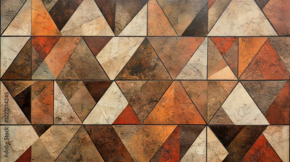 Poster geometric abstract pattern of triangles in shades of beige and brown arranged to give a feeling of d