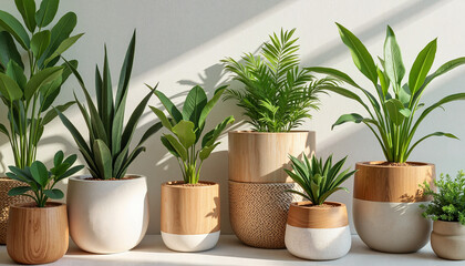 Obraz premium Potted plants with vibrant foliage against a bright background