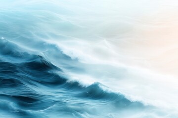 Fototapeta premium Majestic waves roll gently under a golden sky at dusk, capturing the beauty of nature's rhythm in tranquil shades of blue. Generative AI