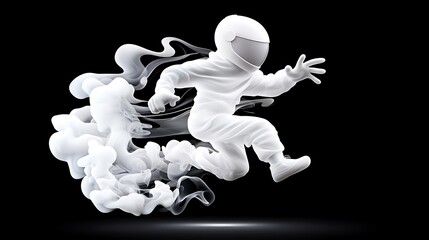 Dynamic Astronaut Running Through a Smoke Cloud A Futuristic Action Scene