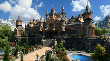 Obraz premium Beautiful and magnificent 3D cartoon palace, generative AI