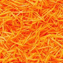 Tileable shredded carrot texture with vibrant orange color, detailed close-up, seamless background for food-related designs, patterns, and packaging.