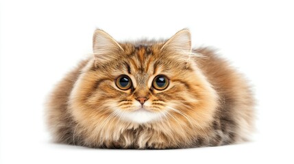 Obraz premium Fluffy longhair cat sits, facing camera. Perfect for pet product ads, websites, or blogs.