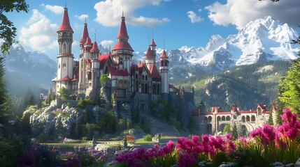 Beautiful and magnificent 3D cartoon palace, generative AI