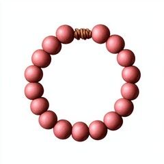 A round bracelet made of pink beads, accented with a wooden knot, showcasing a simple and elegant design.