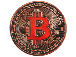 Isolated Red Copper Bitcoin Coin with Circuit Design