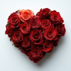 Obraz premium Heart-shaped red rose bouquet with unique orange flower center for romantic celebrations