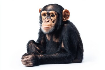 Fototapeta premium Adorable young chimpanzee sitting on white background.