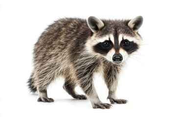 Young raccoon standing on white background