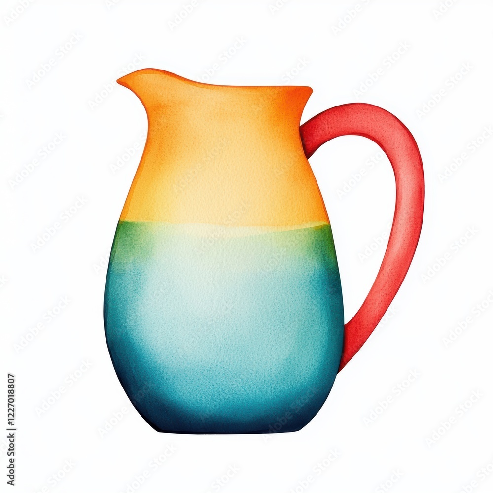 Poster a vibrant, modern pitcher featuring a gradient of colors from orange to blue, perfect for adding a s
