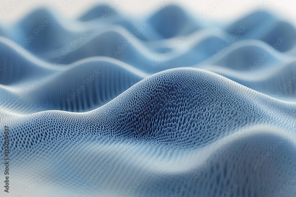 Poster Visual representation of soft blue waves showcasing intricate textures and patterns in a serene, abstract design