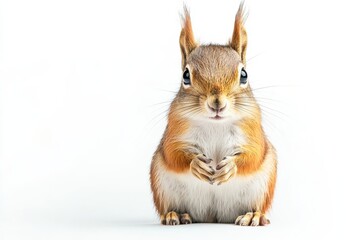 Adorable red squirrel posing on white background.