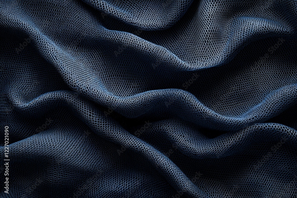 Poster textured dark fabric draped artistically showing intricate patterns and folds