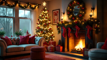 Cozy Christmas Living Room with Festive Decor