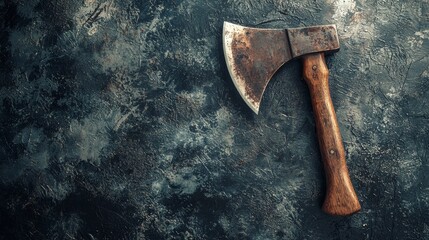 Rustic axe placed on a weathered wooden surface