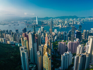 Aerial view of Hong Kong city in daytime