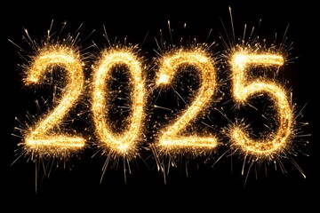 Celebratory fireworks illuminate the year 2025 in a dazzling display of light and energy during New Year's Eve festivities