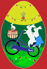 Hares & bicycle & egg. Illustration vector