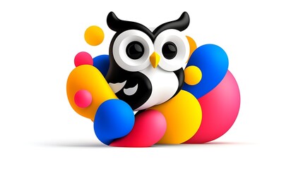 Fototapeta premium Playful Cartoon Owl in Colorful Abstract Shapes