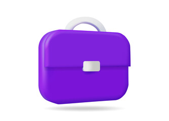 3D vector render illustration of a briefcase icon. Minimalist purple with white buckle and handle. For business, career, professional, meeting, application, website symbol isolated on white background