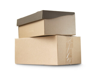 Two cardboard boxes isolated on transparent background