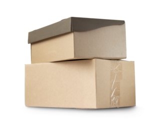 Two cardboard boxes isolated on transparent background