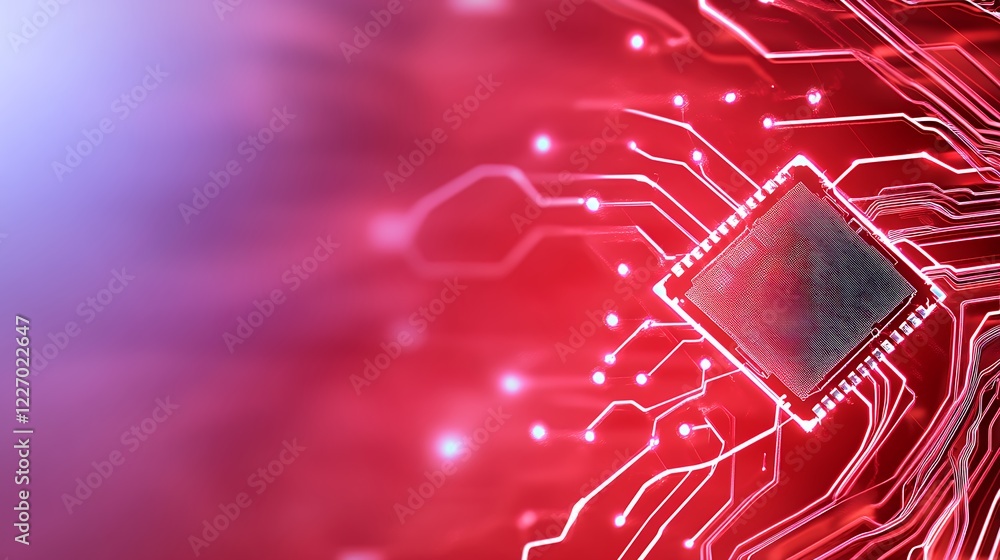 Poster glowing red circuit board with central processor abstract technology