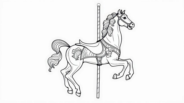 Intricate Line Art of a Carousel Horse