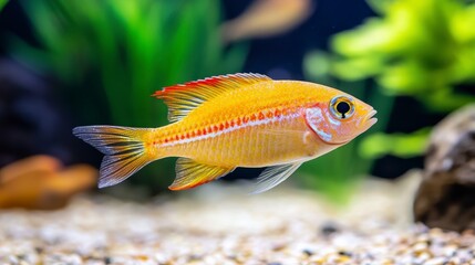 Obraz premium Vibrant Yellow Fish Swimming Gracefully in a Clear Aquarium Environment