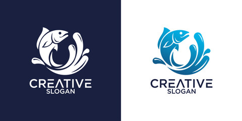 collection of fish icon with waves
