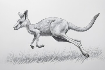Fototapeta premium Graphite pencil sketch capturing a kangaroo gracefully hopping across the vast Australian outback, embodying the spirit of wildlife and freedom