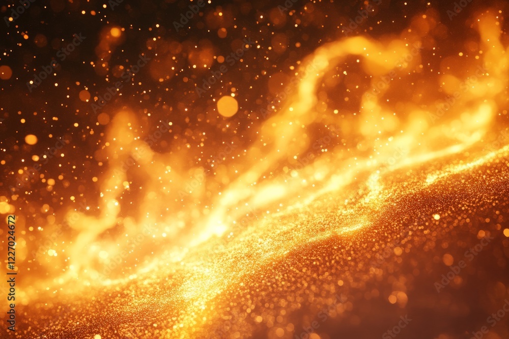 Poster dynamic flames illuminated in a dazzling display of orange and gold tones, capturing intense energy 