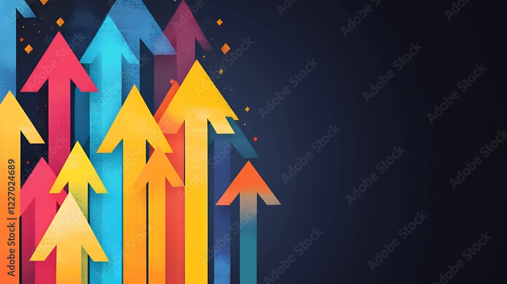 Poster multicolored arrows pointing upward on dark background