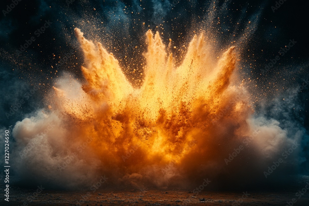 Poster Explosive eruption throws debris skyward in a dramatic display of force and energy at a remote location