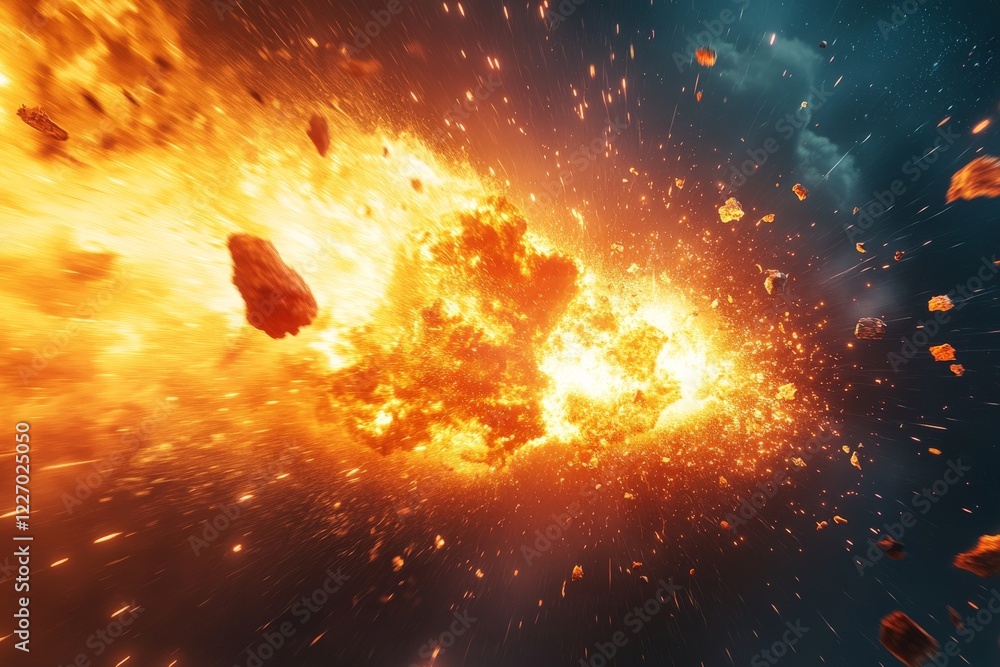 Aufkleber Explosive cosmic event occurring in deep space with glowing debris and fiery bursts illuminating the darkness