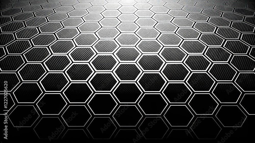 Poster metallic hexagonal grid with gradient black and silver effect wallpaper background