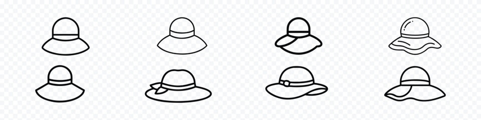 Brim hat line icon. Cowboy wide brim hat icon outline vector. Fedora hat outline vector icon. 