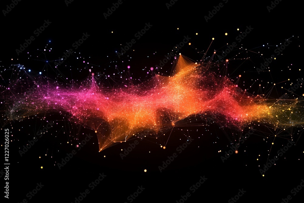 Poster colorful abstract cosmic design with vibrant hues and sparkling stars in a dark background