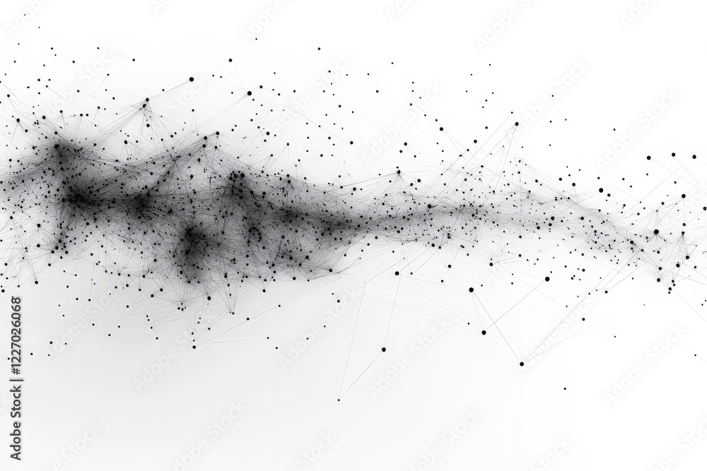 Poster Abstract representation of interconnected nodes and lines illustrating data and network structures in black and white