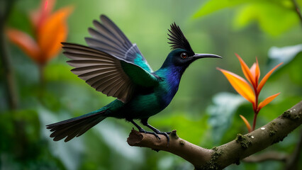 Obraz premium White-necked Jacobin in Rainforest