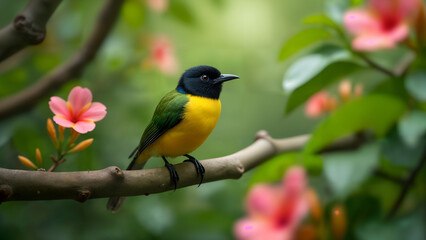 Golden-collared Manakin in Tropical Rainforest