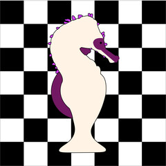 Chess naval piece. A seahorse stands on a chessboard.
