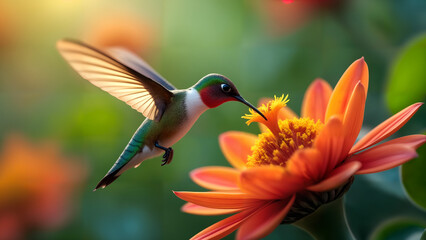 Obraz premium Hummingbird Feeding on Tropical Blossoms