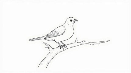 Elegant Line Art of a Bird Perched on a Branch