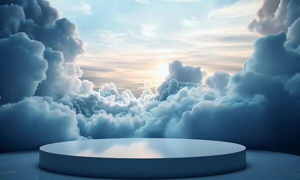 Cloud platform, sunset backdrop, product display, advertisement