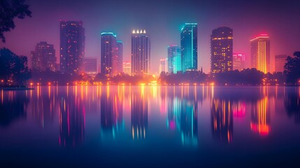 Fototapeta premium orlando city skyline night reflection