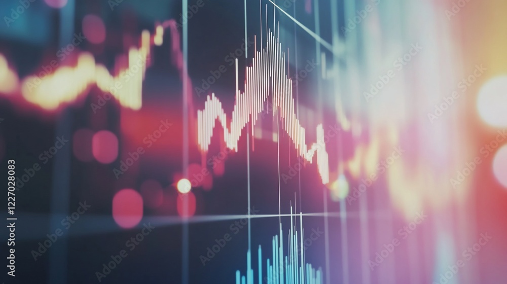 Poster abstract financial market graph showing a digital display with data trend lines and glowing effects