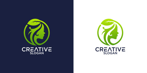 circle beauty Natural women face logo design inspiration
