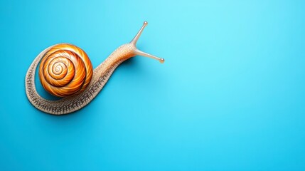 Colorful Snail Crawling on Vibrant Blue Background for Fresh Imagery