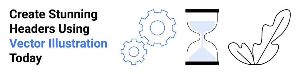 Two gears, an hourglass, and a leaf emphasize time, creativity, and innovation. Ideal for marketing banners, project management, ecology, technology productivity design flat landing page banner